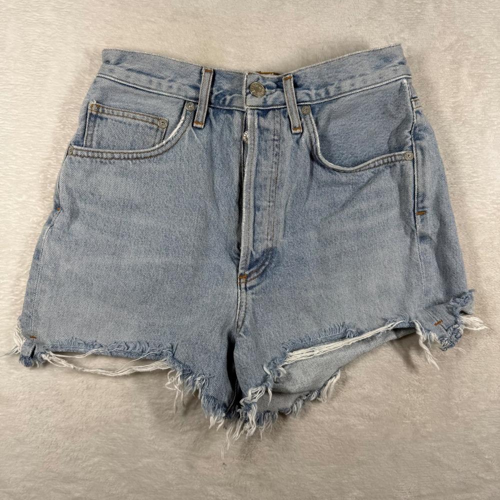 AGOLDE Parker High Rise Cut Off Denim Shorts Light Wash Blue A083E-811 Size 26